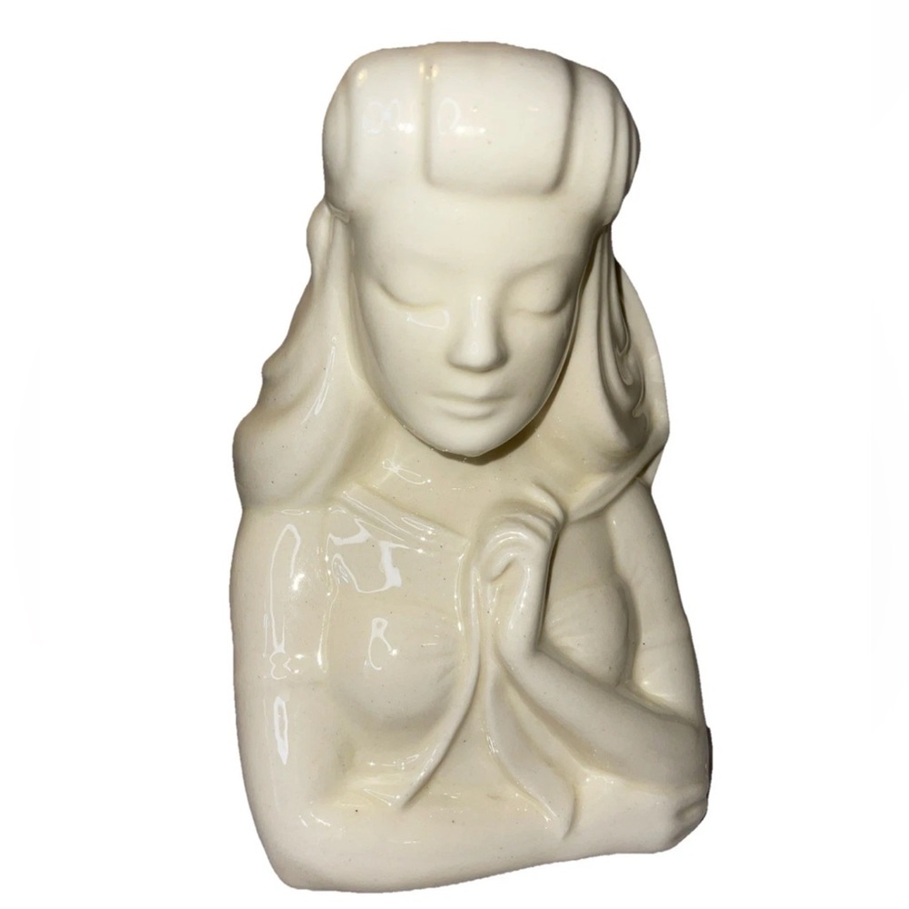 Vintage USA made Mid century lady‎ head vase planter bust ivory glaze model G